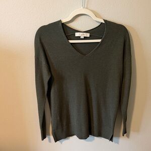 LOFT Dark Olive V-Neck Lightweight Knit Sweater